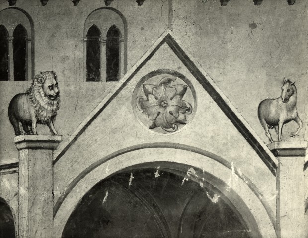 Alinari, Fratelli — Padova. Scrovegni. Giotto: Cacciata dei mercanti. Partic. architettonico a sinistra — particolare